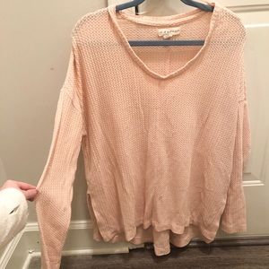 Light pink Henley long sleeve sweater